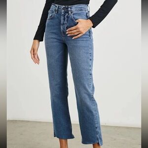Rails Topanga Crop Straight High Rise Jeans 28 Pure Indigo Ankle Raw Hem Stretch